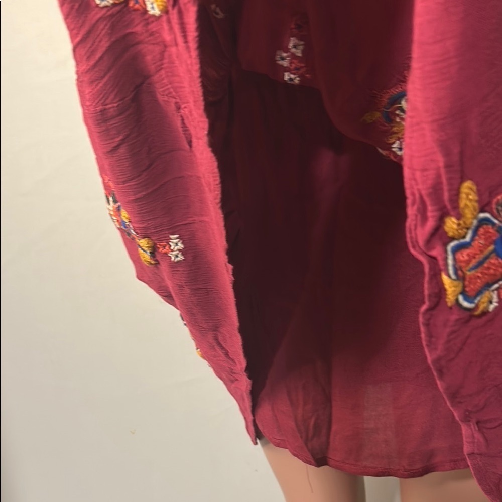 Free People Tunic Dress Boho Embroidered Lined Burgundy Oversized Pockets Sz M - Picture 7 of 15